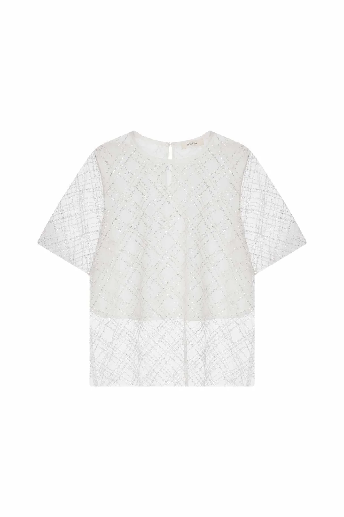  Payetli Transparan Bluz Ekru - 4