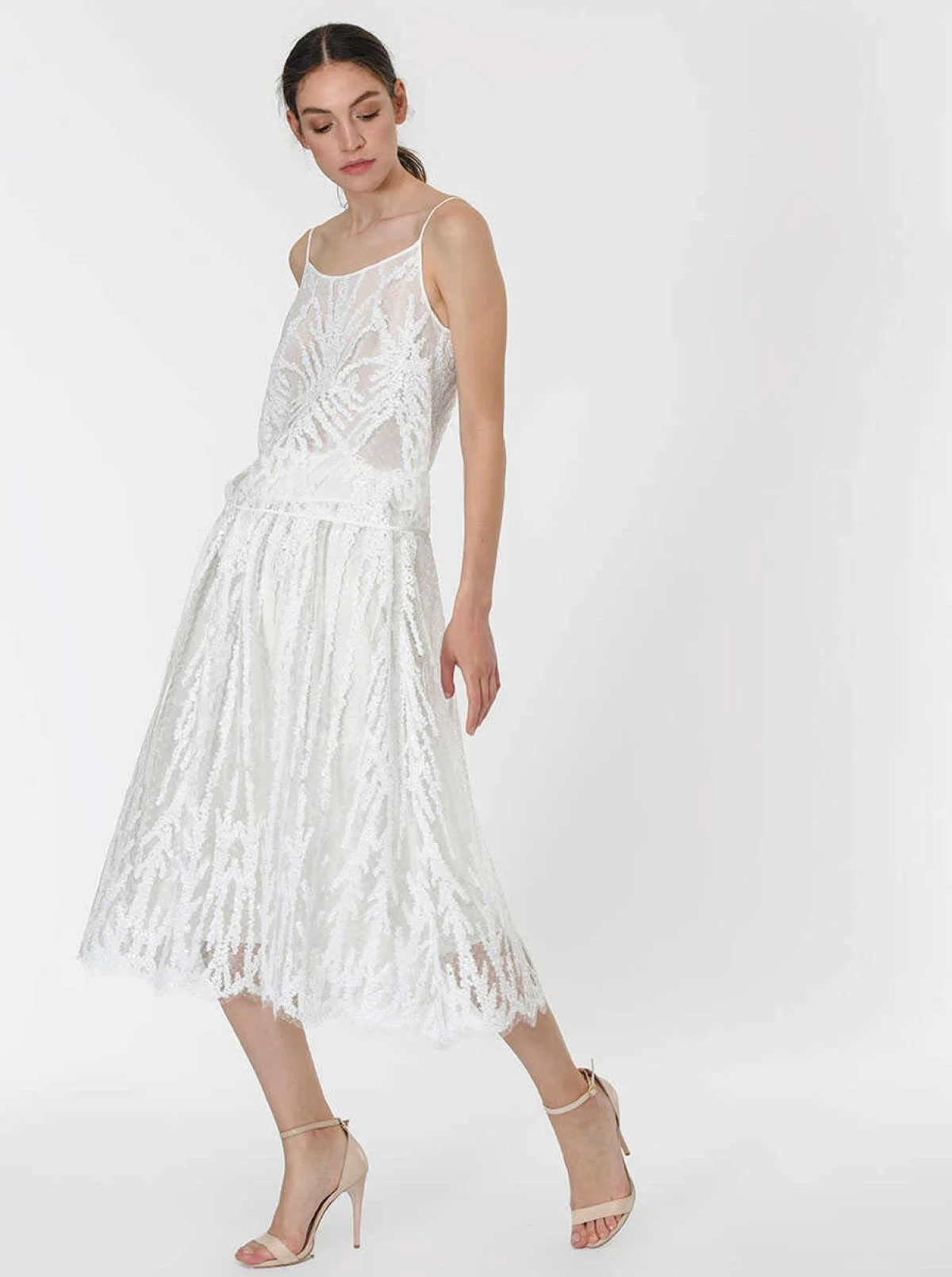 Payetli Uzun Etek Beyaz - 1