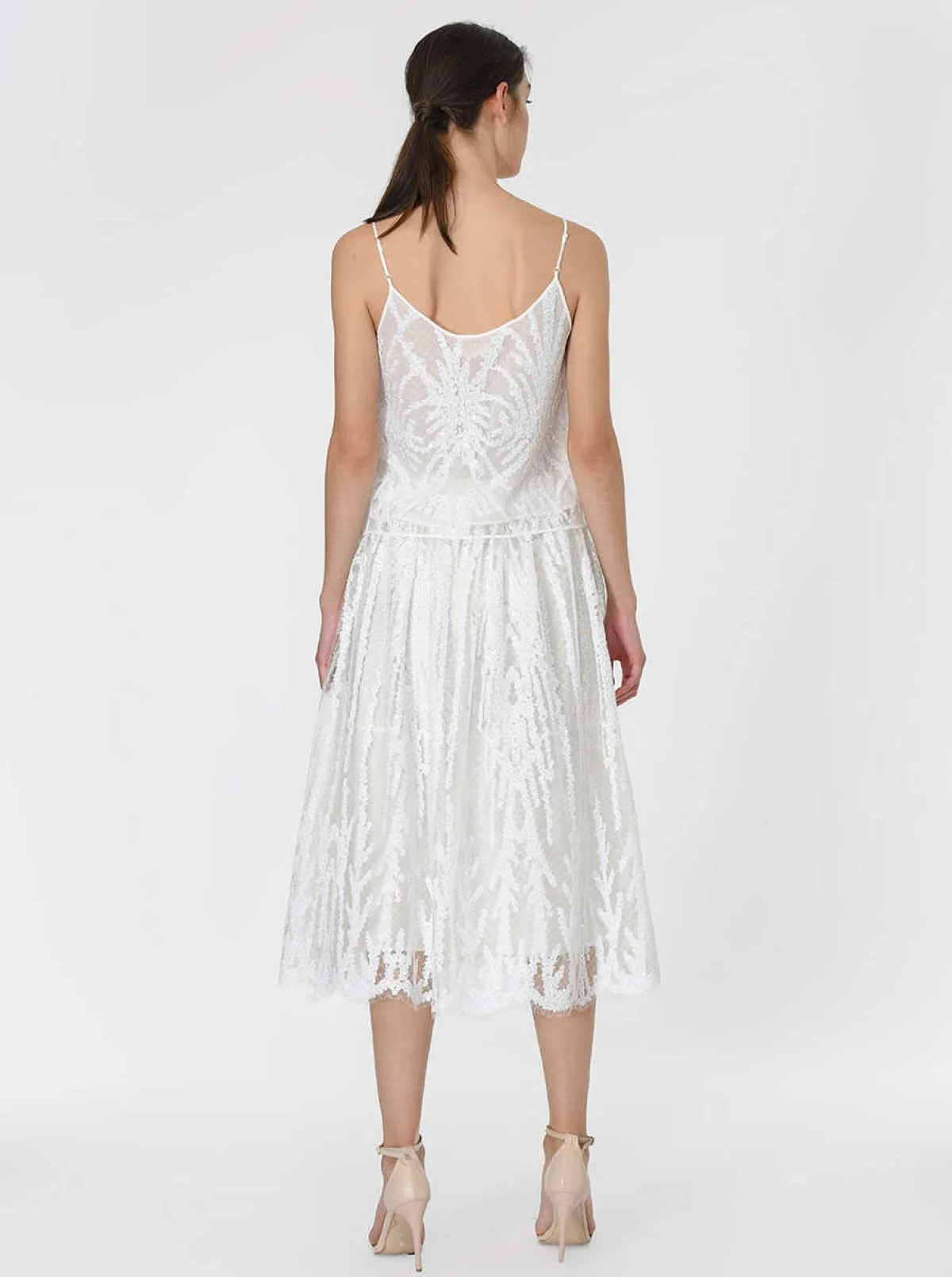 Payetli Uzun Etek Beyaz - 2