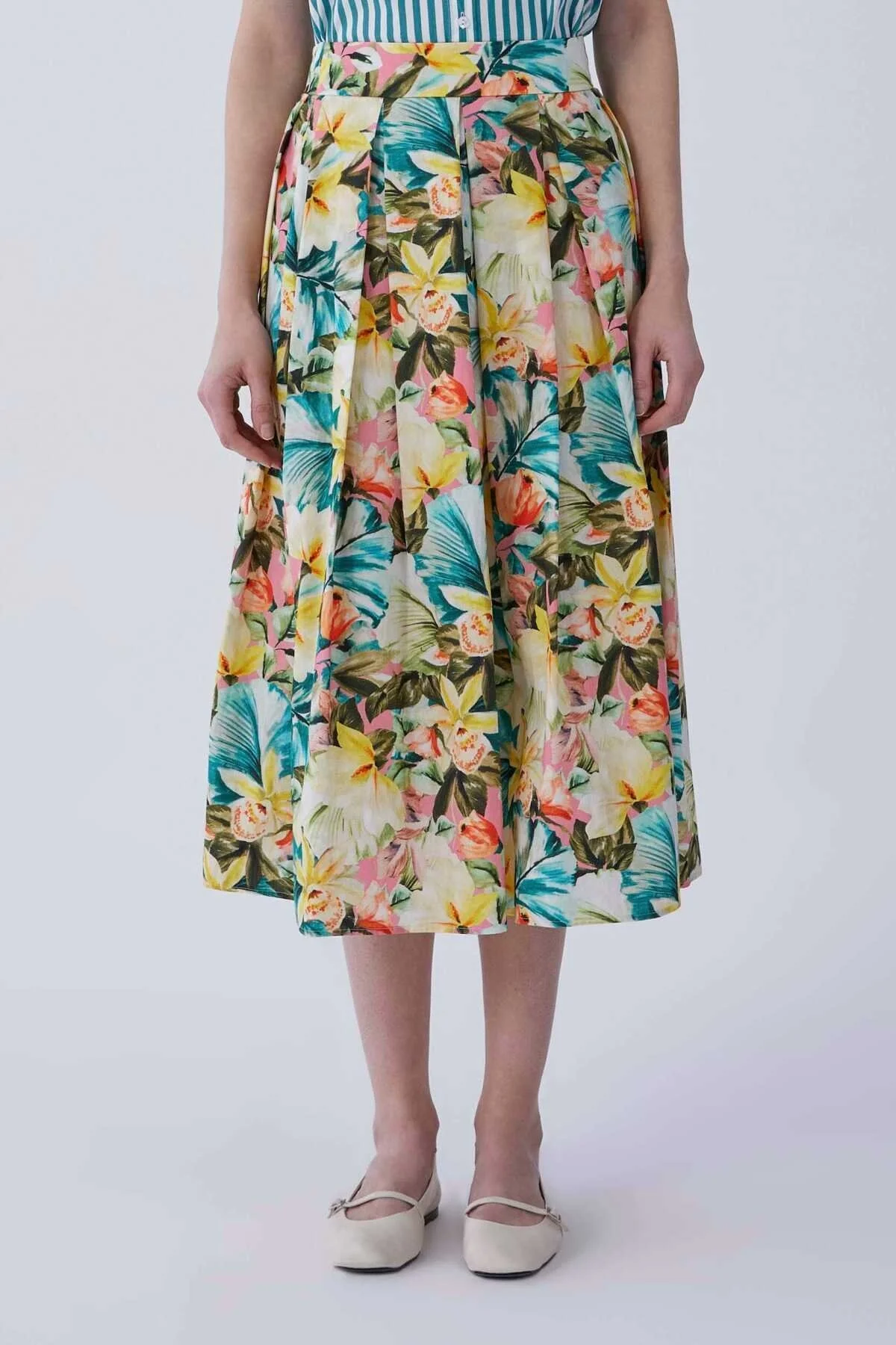 Pileli Empirme Desen Midi Etek Standart Renk - 1