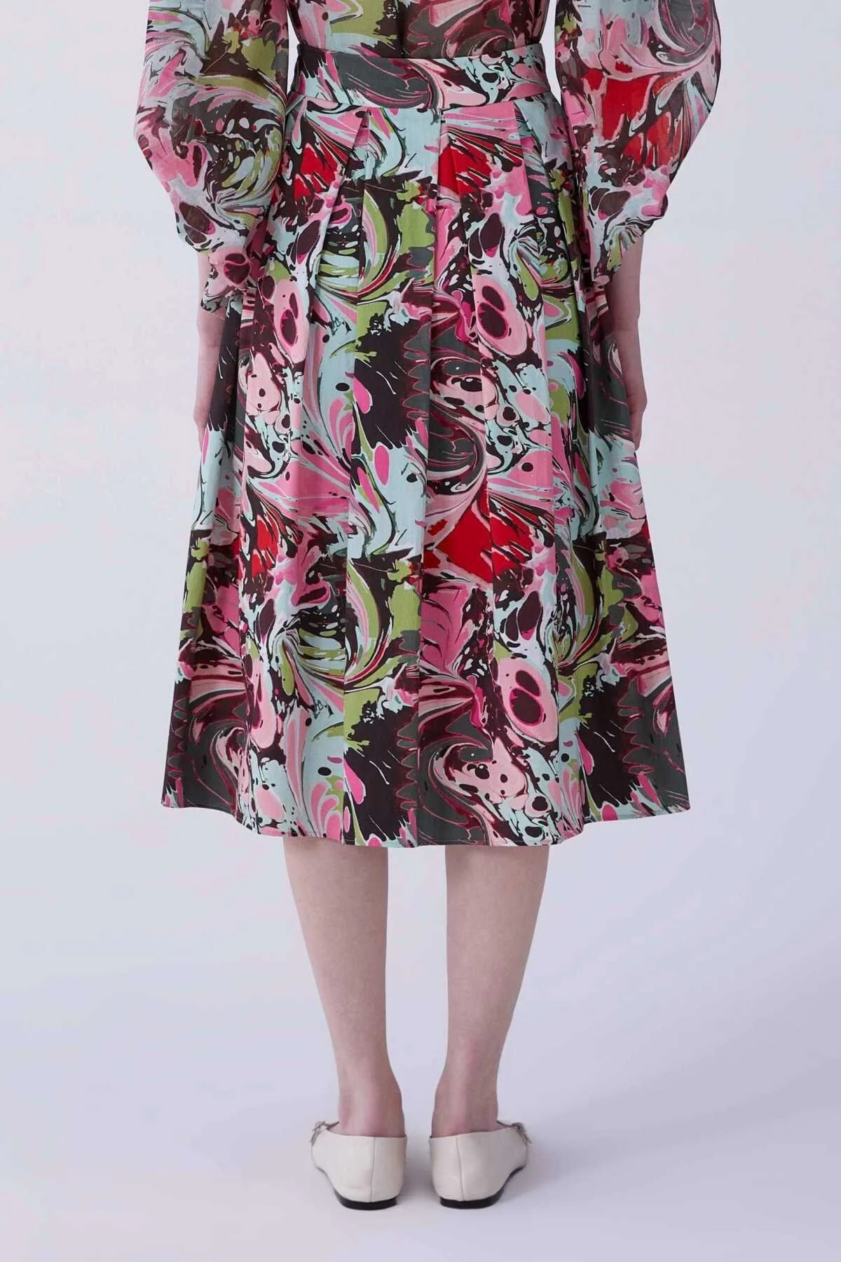 Pileli Floral Desen Midi Etek Standart Renk - 2