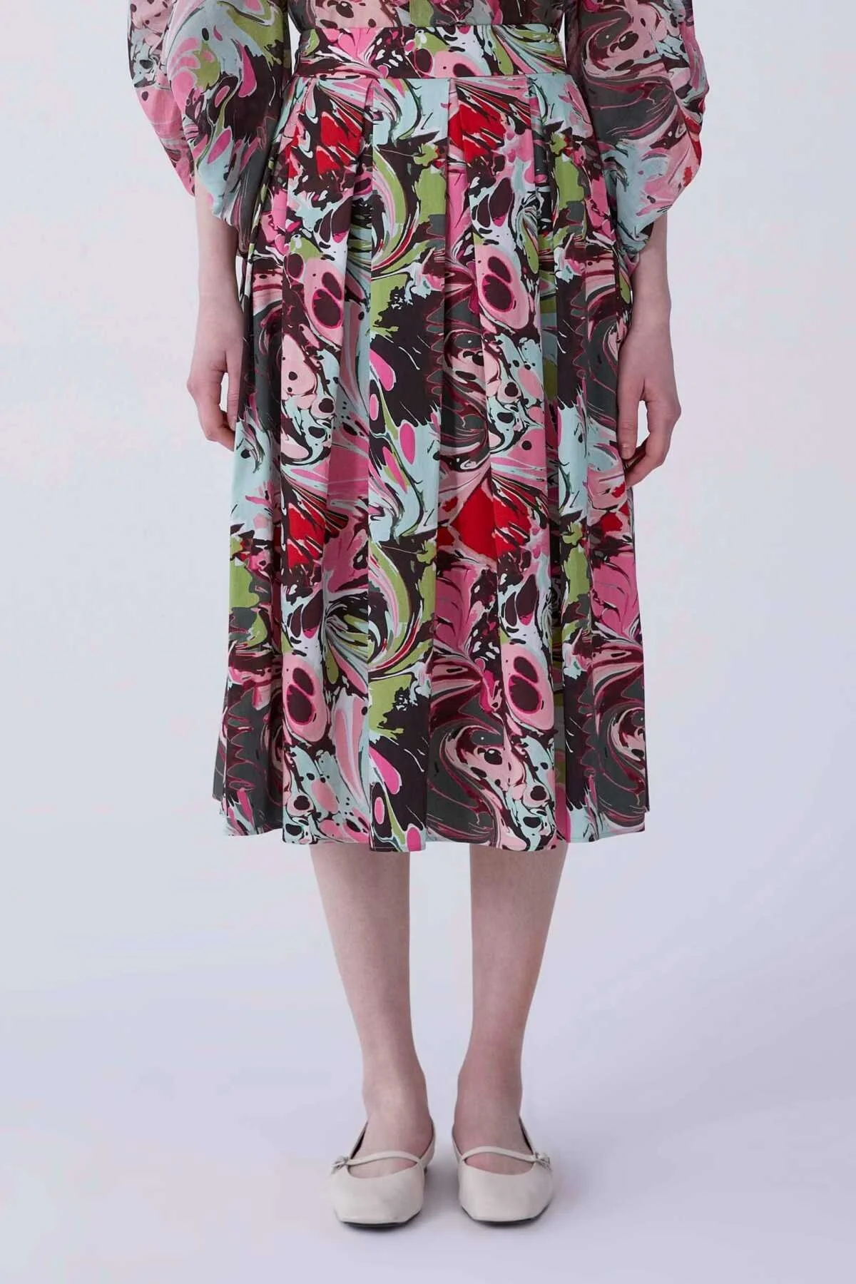 Pileli Floral Desen Midi Etek Standart Renk - 1