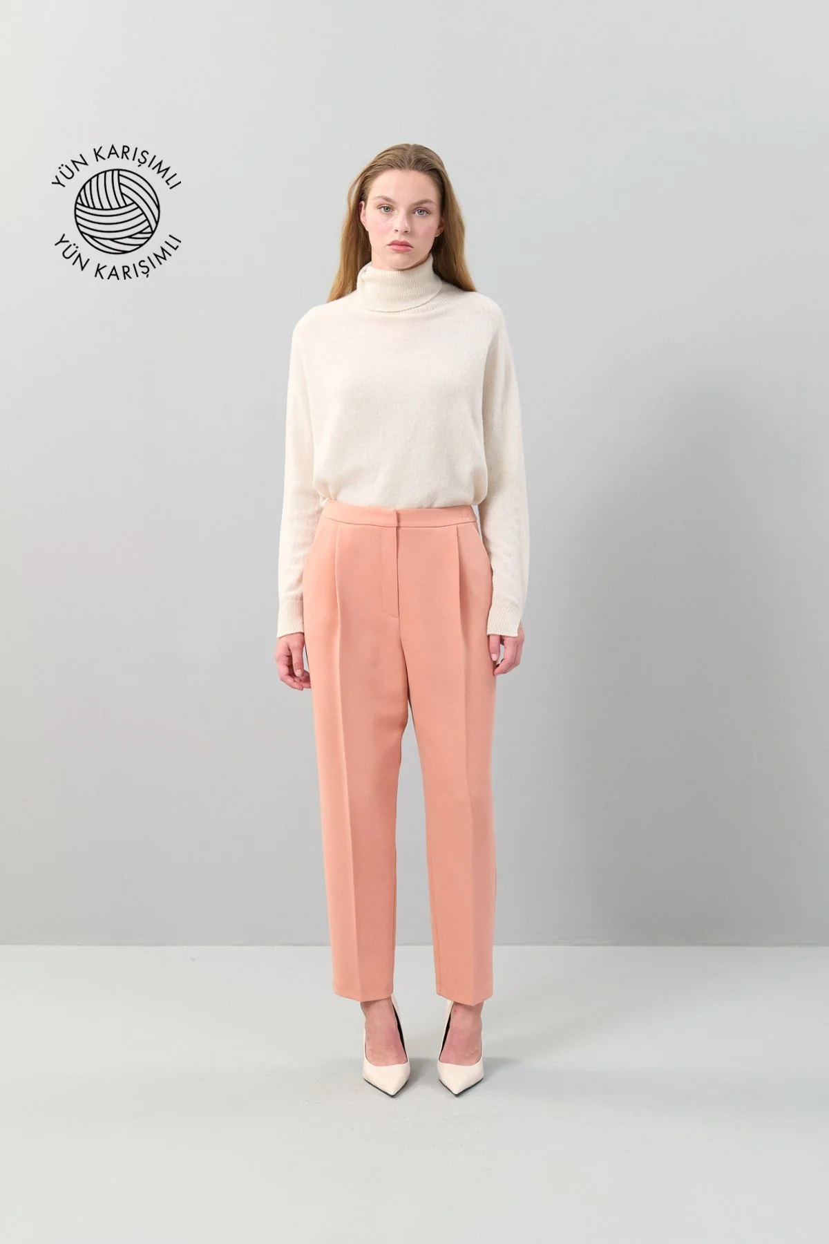 Yün Karışımlı Pileli Havuç Pantolon Y.Ağzı - 1
