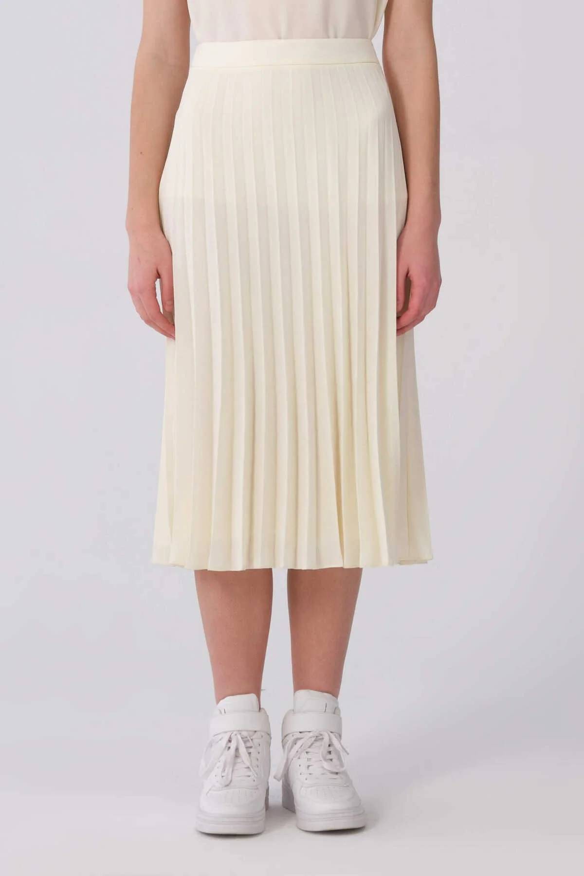 Pileli Midi Boy Etek Krem - 1