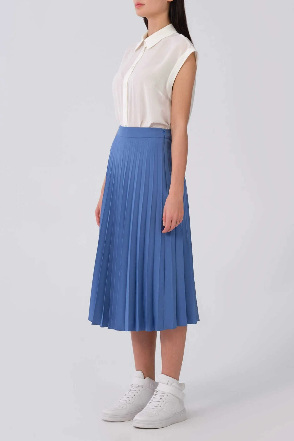 Pileli Midi Boy Etek Mavi - 3