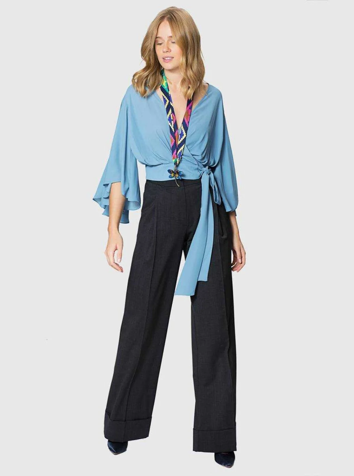  Piliseli Bol Paça Kadın Pantolon Antrasit - 4