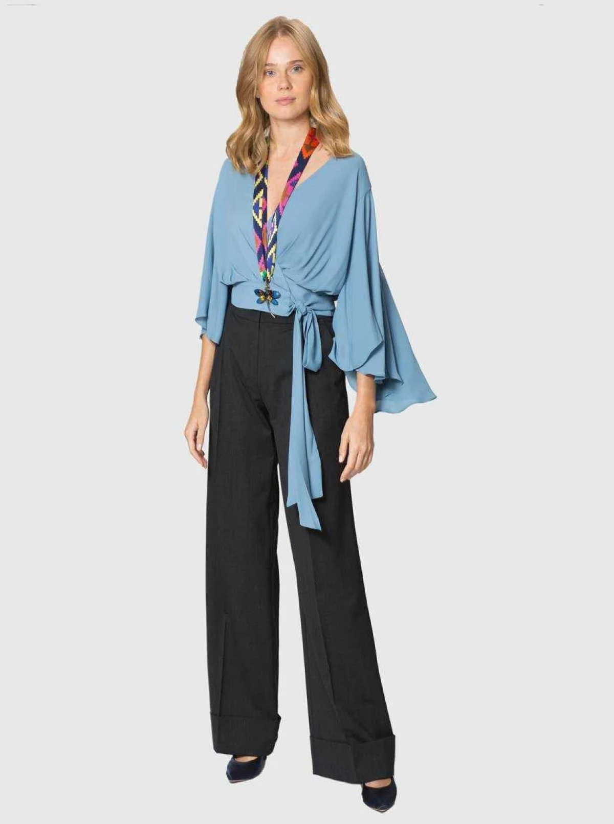  Piliseli Bol Paça Kadın Pantolon Antrasit - 1