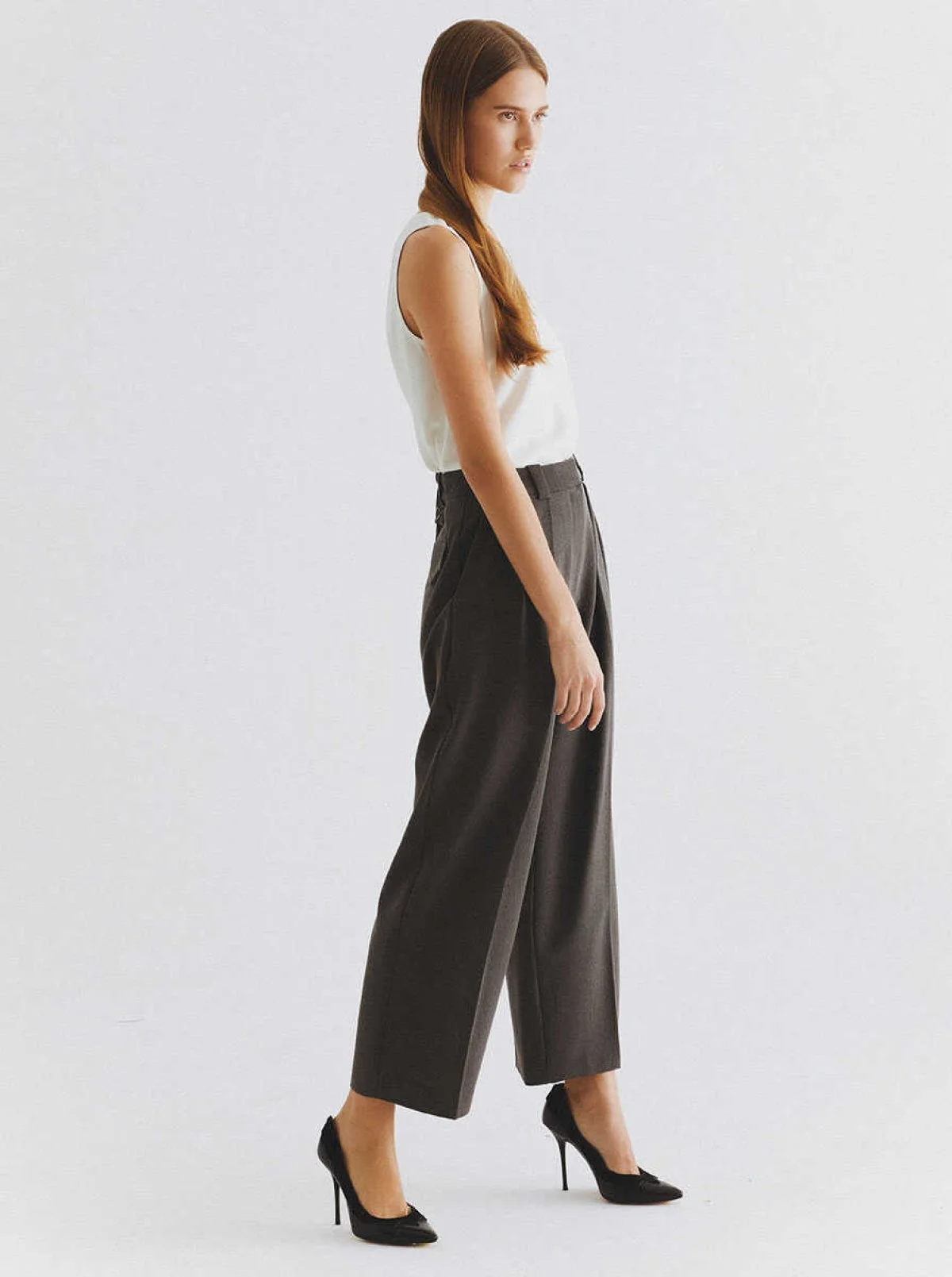  Piliseli Geniş Pantolon Gri - 2