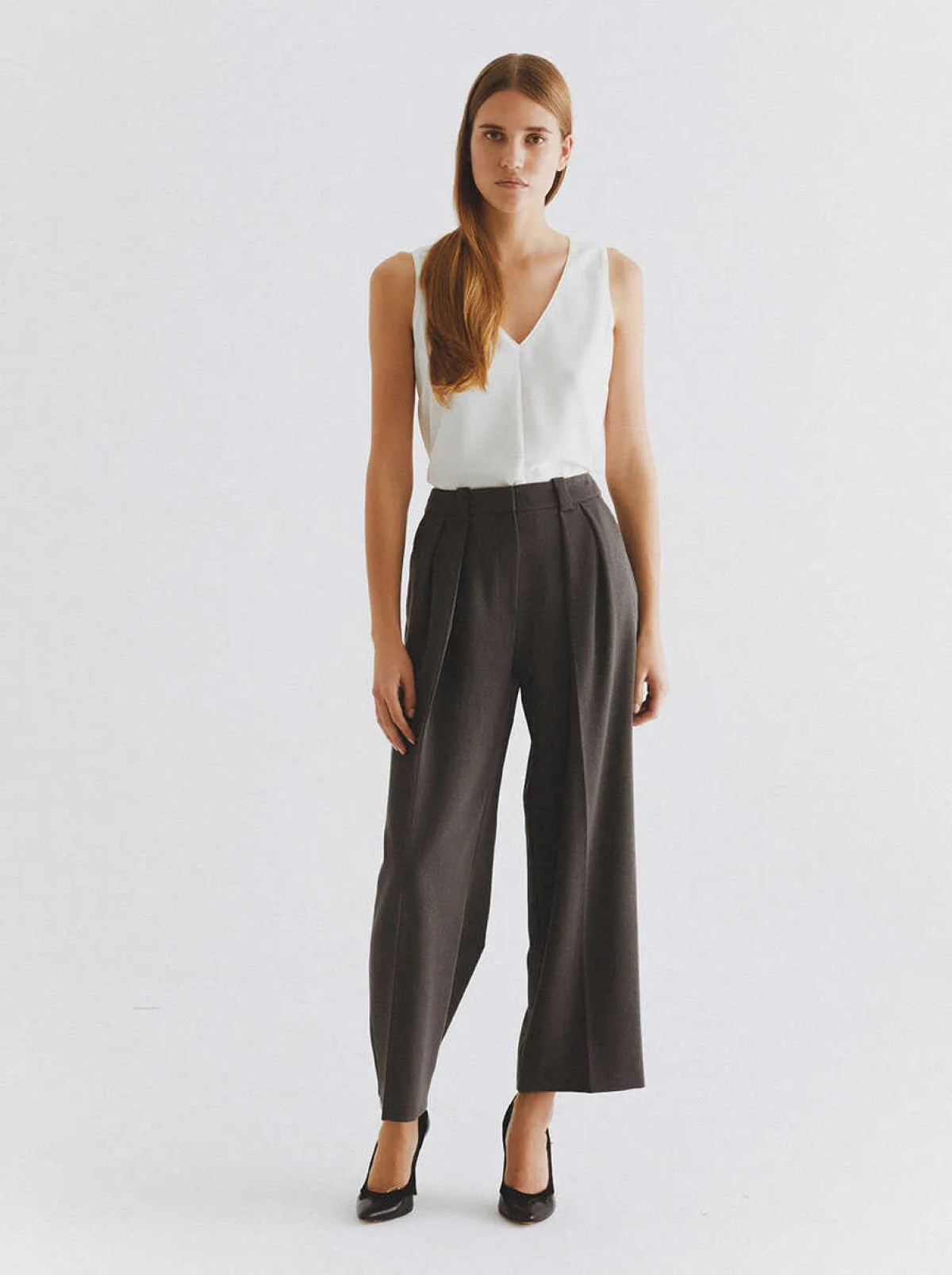  Piliseli Geniş Pantolon Gri - 1