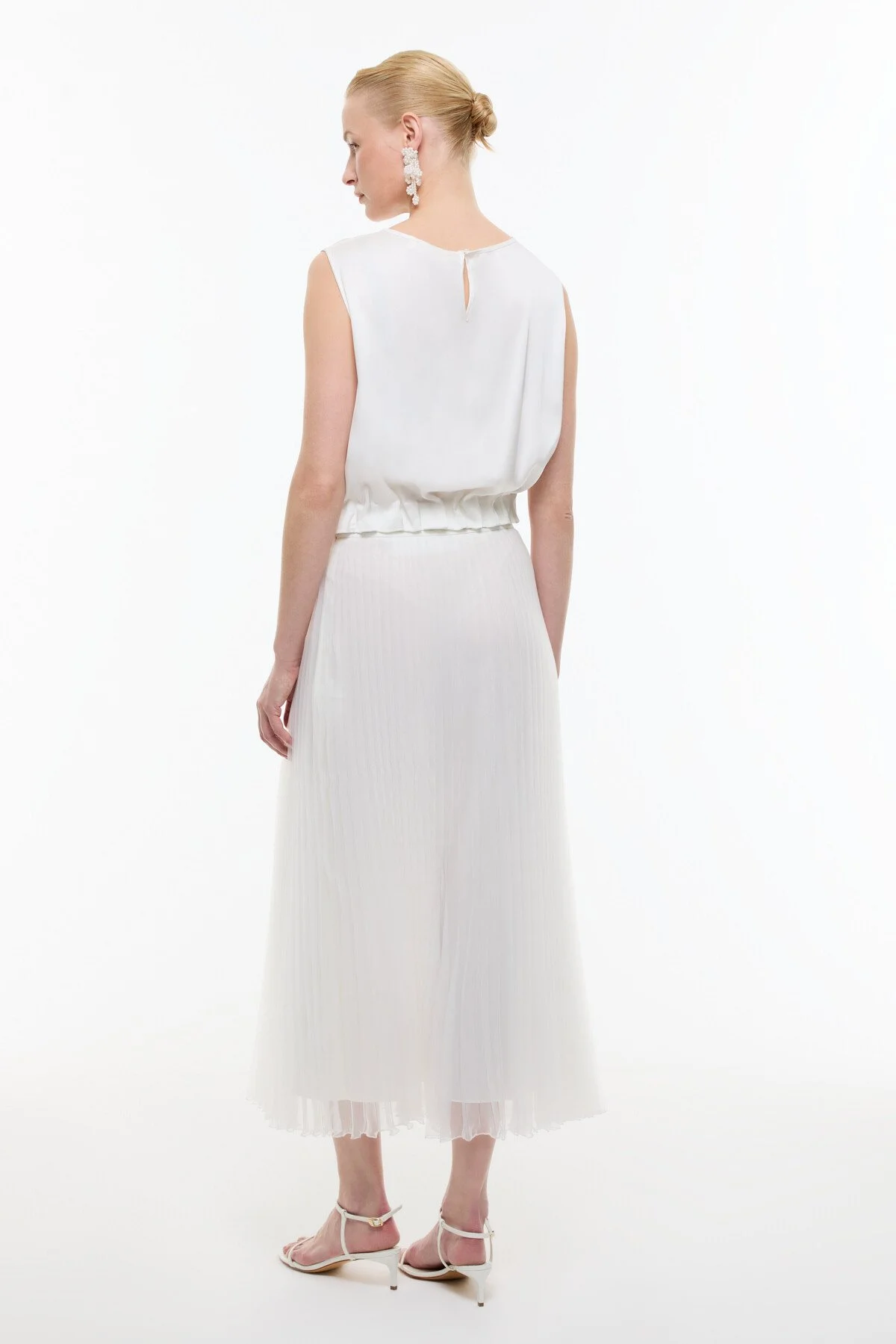 Piliseli Midi Boy Organze Etek Beyaz - 2