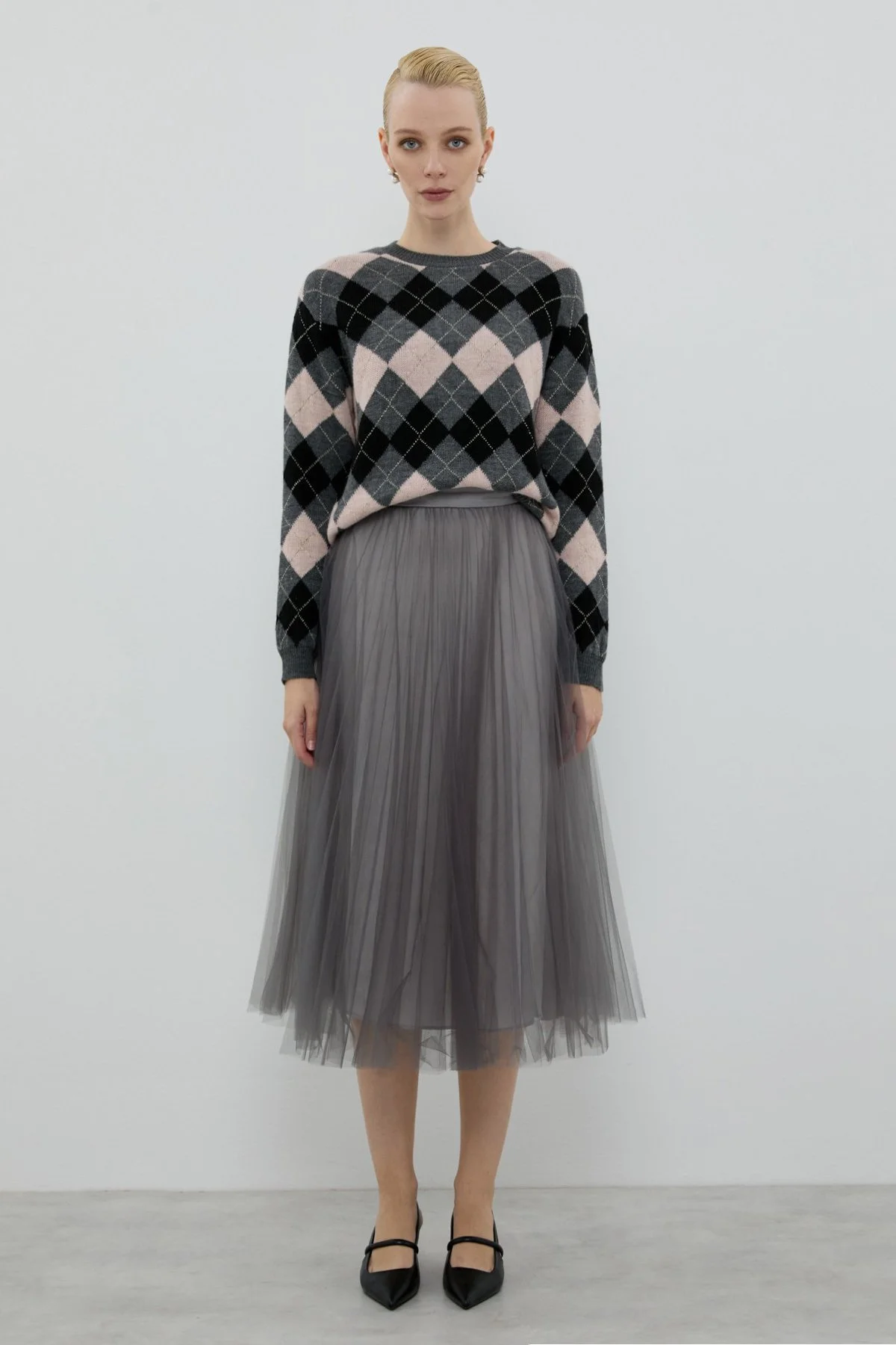 Piliseli Midi Boy Tül Etek Antrasit - 3