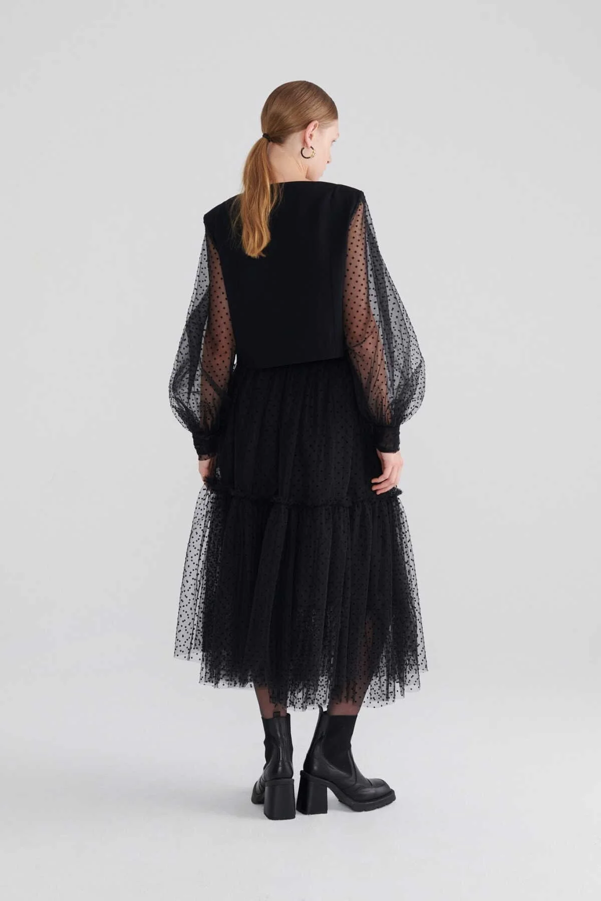  Puantiyeli Uzun Etek Siyah - 2