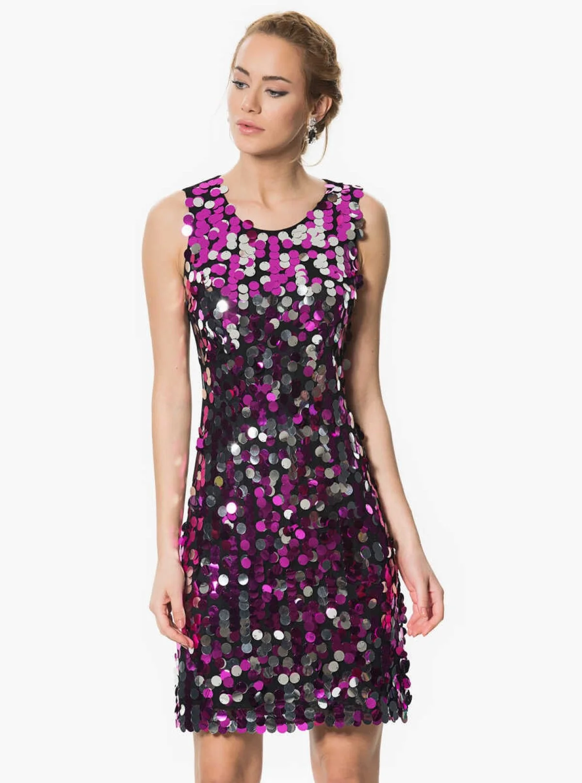 Pul Detaylı Abiye Elbise Fuşya - 1