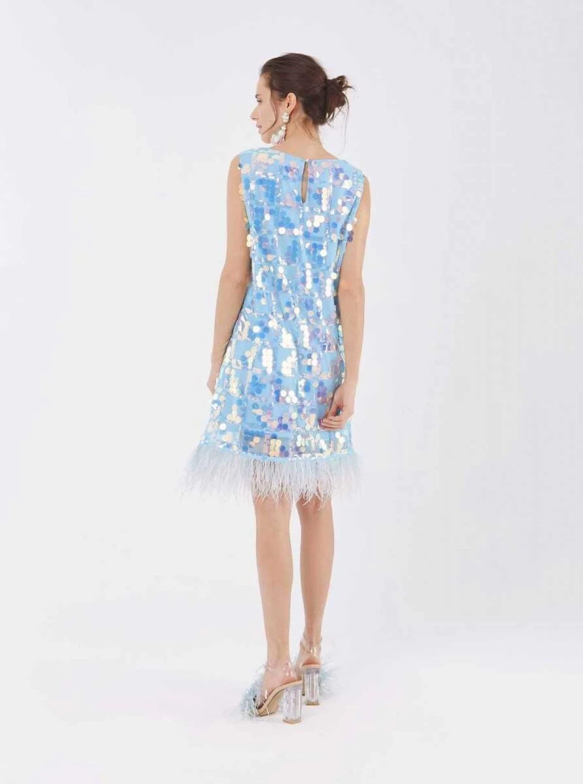 Pul Detaylı Abiye Elbise Mavi - 2