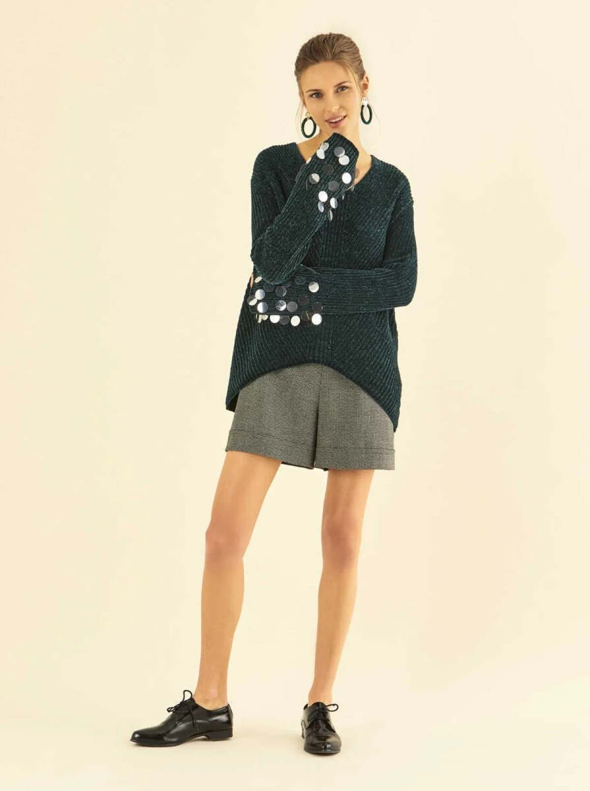  Pul Detaylı Volanlı Triko Yeşil - 1