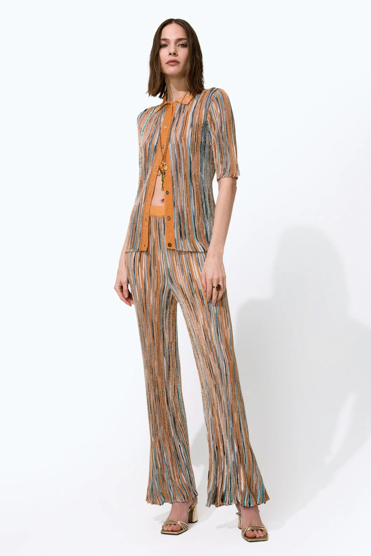 Pullu Polo Yaka Gömlek Oranj - Multi - 3