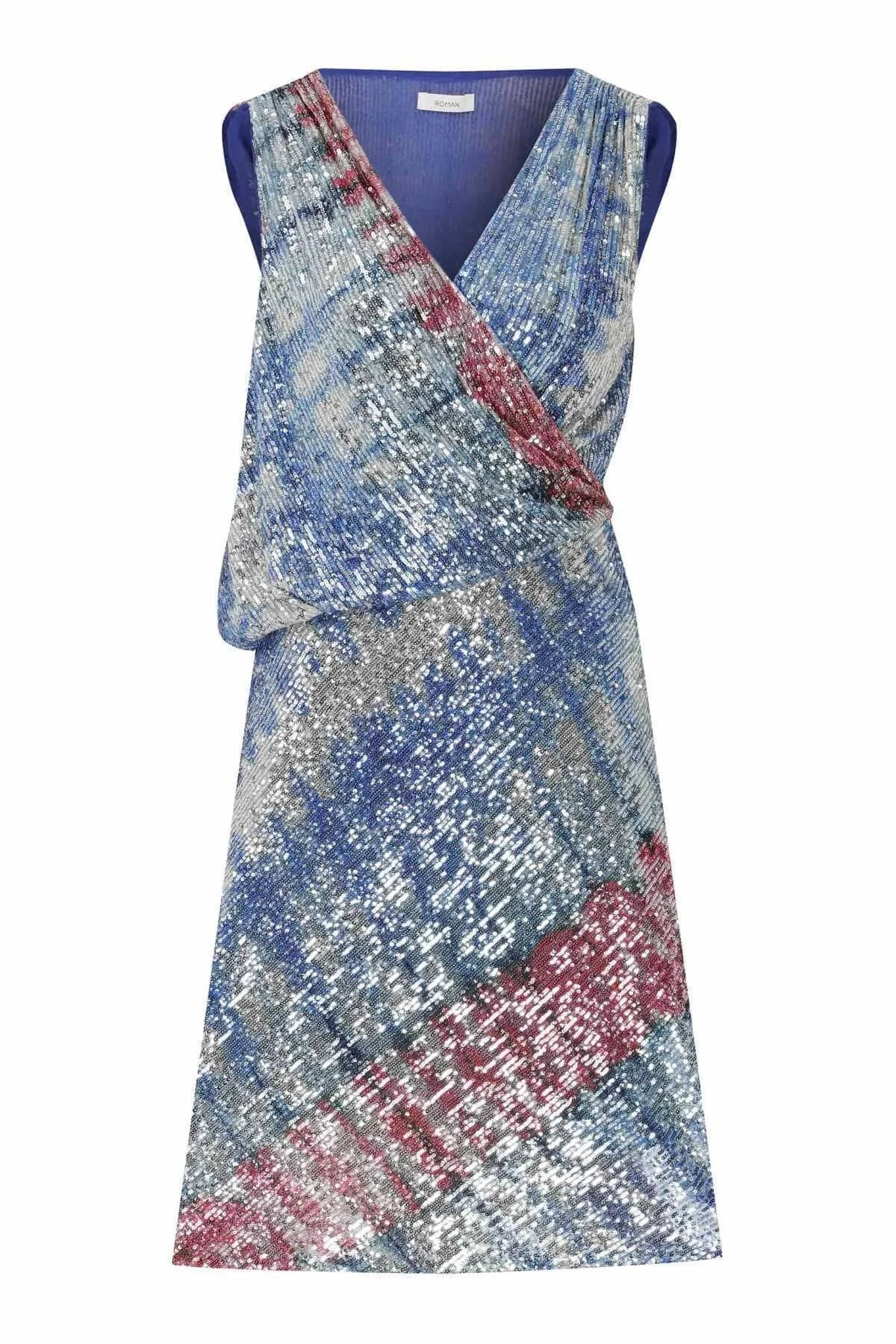 Pullu V Yakalı Abiye Elbise Standart Renk - 4