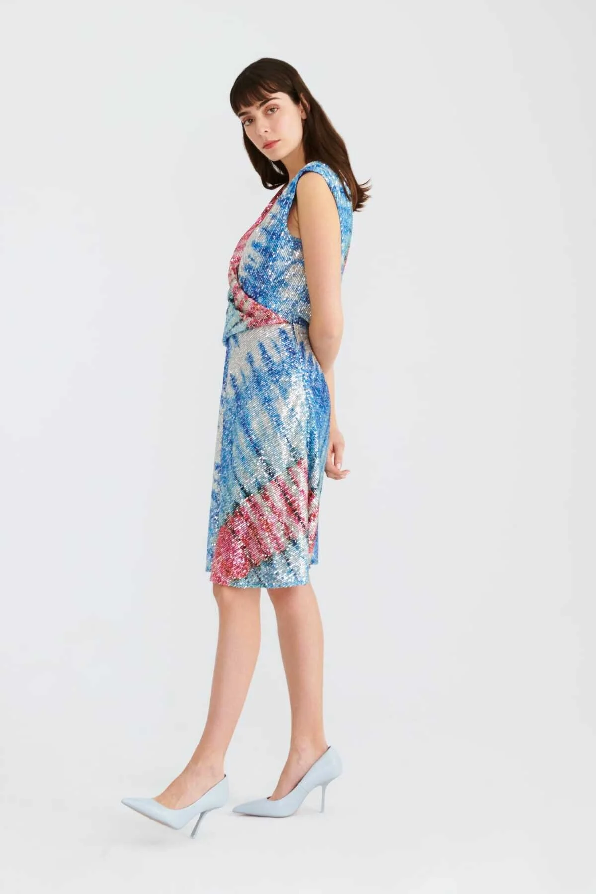 Pullu V Yakalı Abiye Elbise Standart Renk - 3