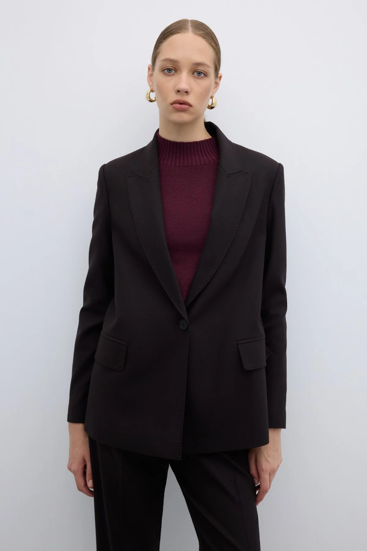 Punto Dikişli Tek Düğmeli Blazer Ceket Kahve - 1