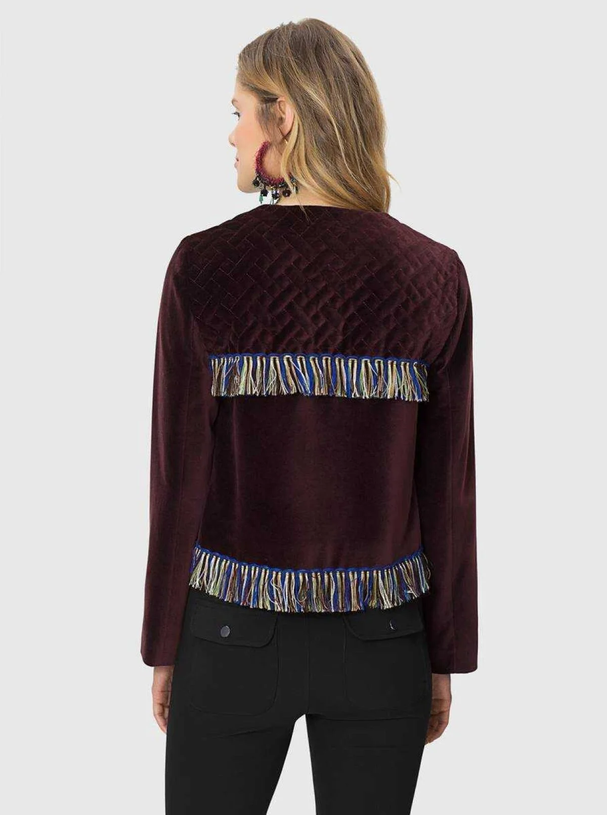  Püskül Detaylı Fermuarlı Ceket Bordo - 2
