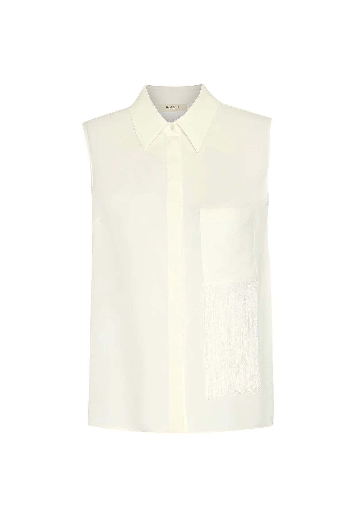 Püskül Detaylı Kolsuz Gömlek Ekru - 5