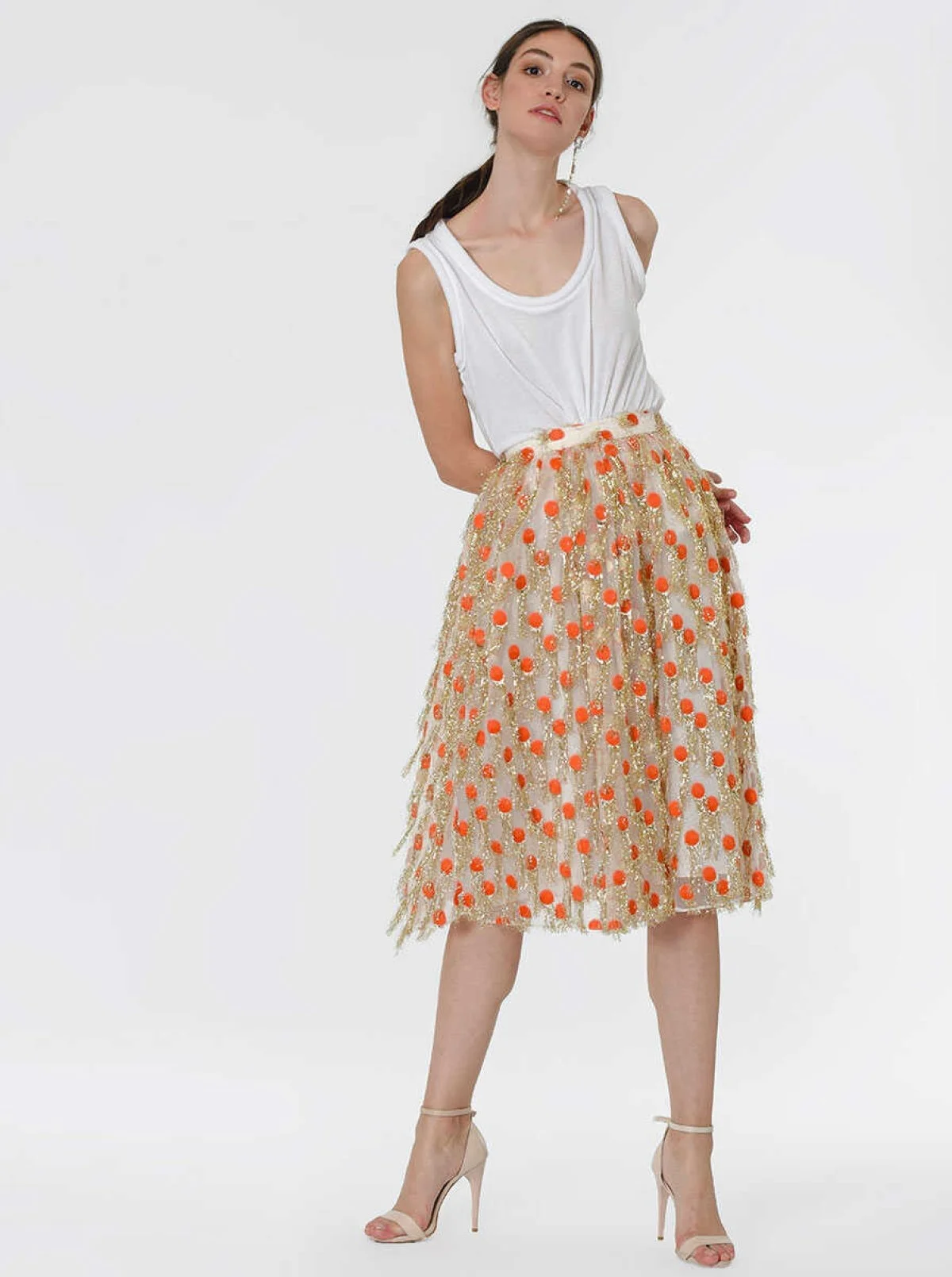 Püskül Detaylı Puantiyeli Etek Turuncu - 3