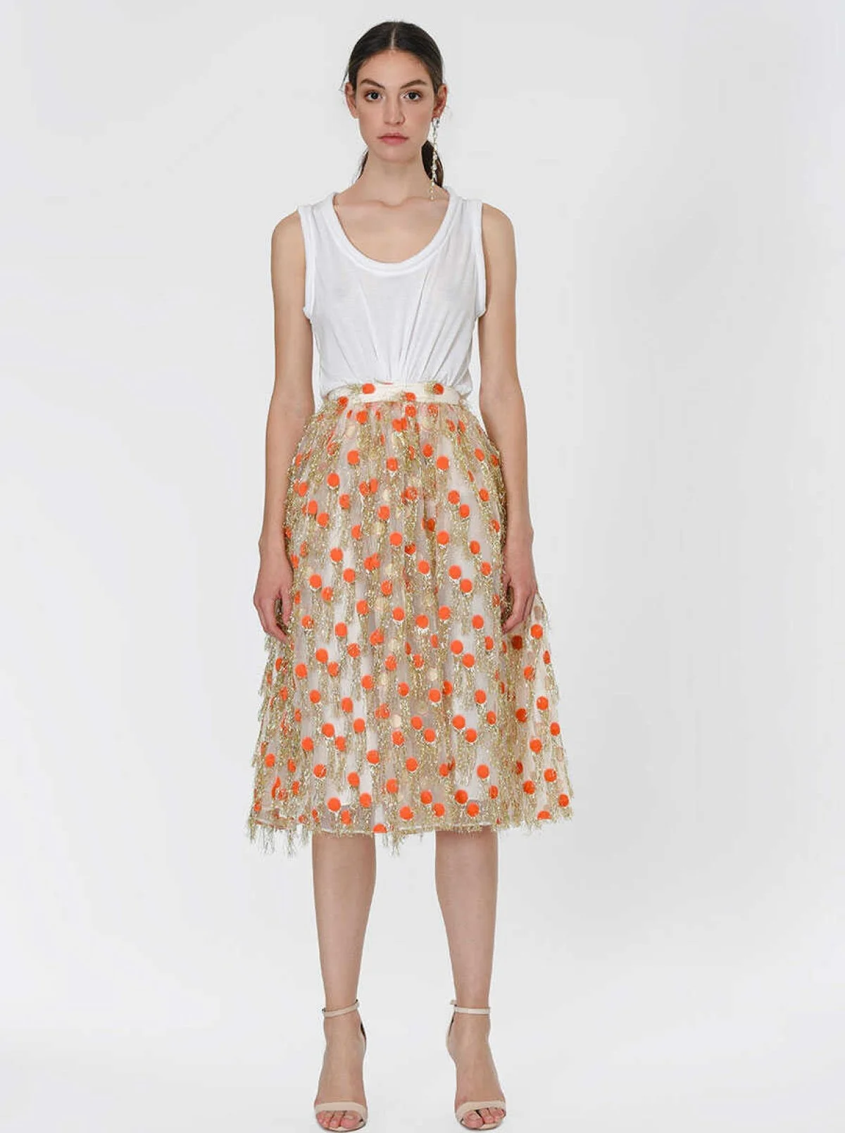 Püskül Detaylı Puantiyeli Etek Turuncu - 1