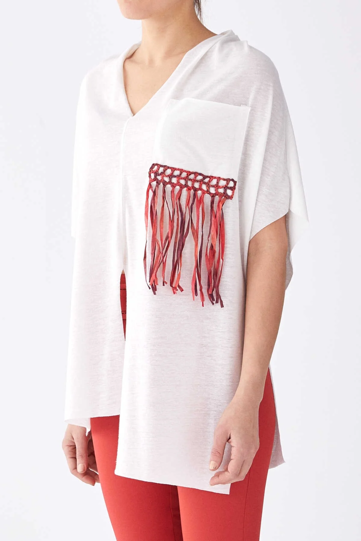 Püskül Detaylı T-Shirt Ekru - 2