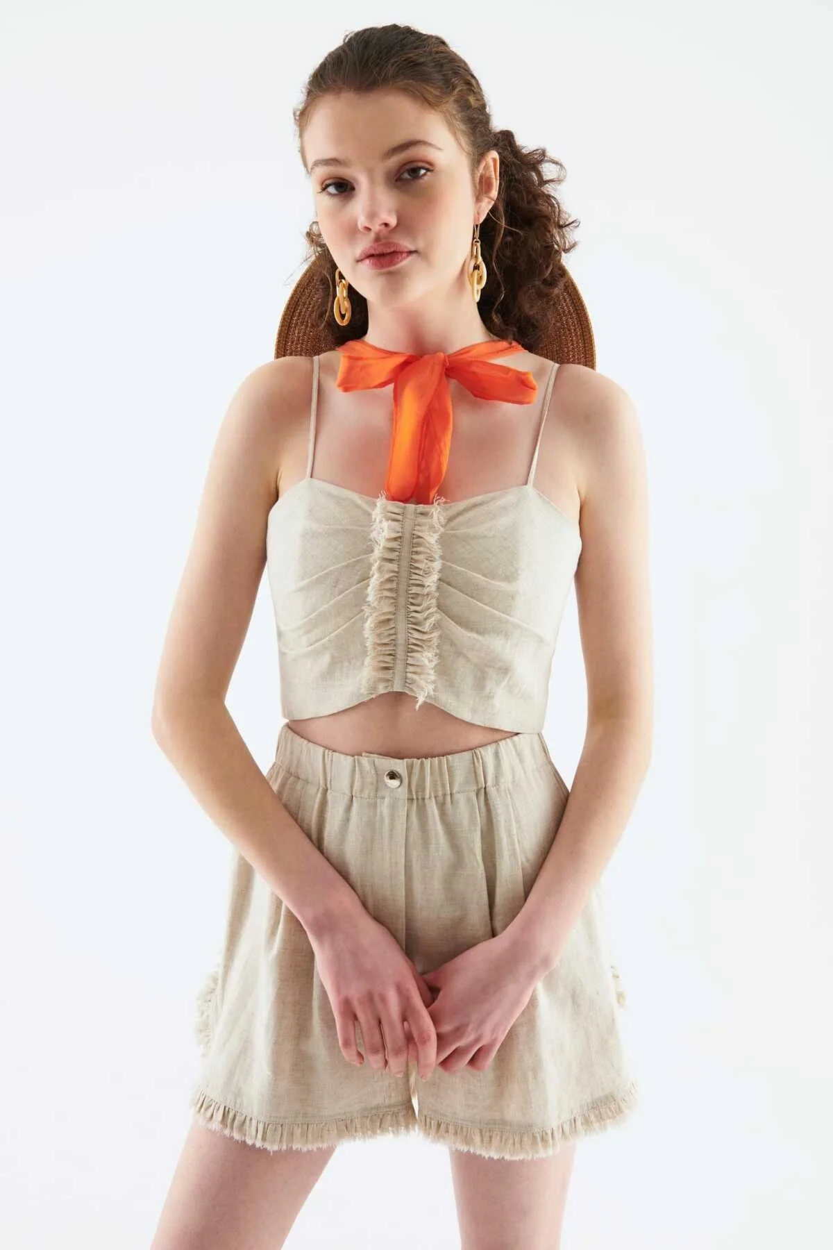 Püsküllü Kadın Şort Naturel - 3