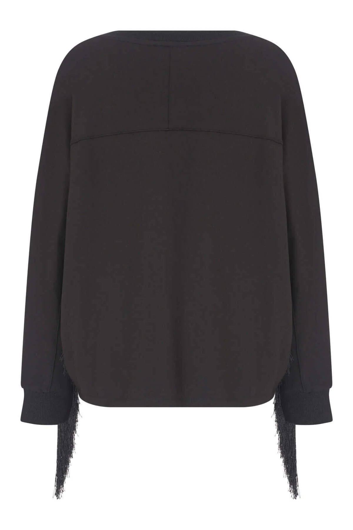  Püsküllü Kadın Sweatshirt Siyah - 5