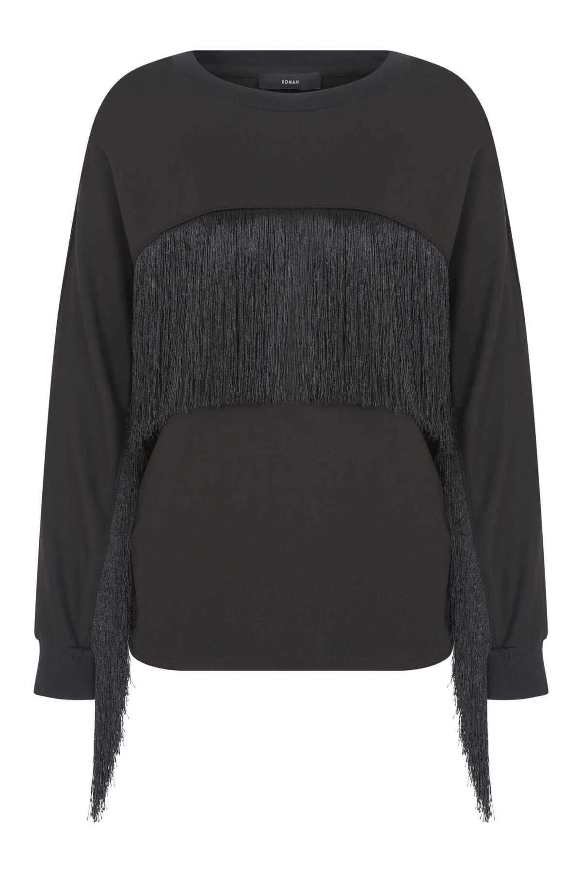  Püsküllü Kadın Sweatshirt Siyah - 4