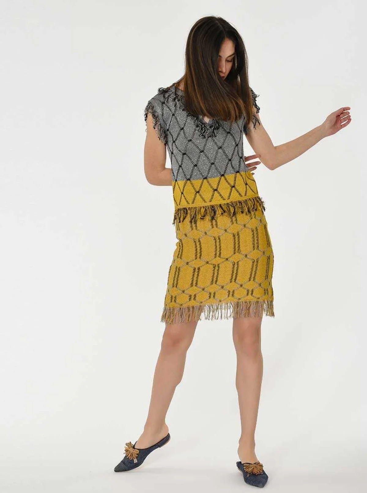 Püsküllü Triko Etek Standart Renk - 3