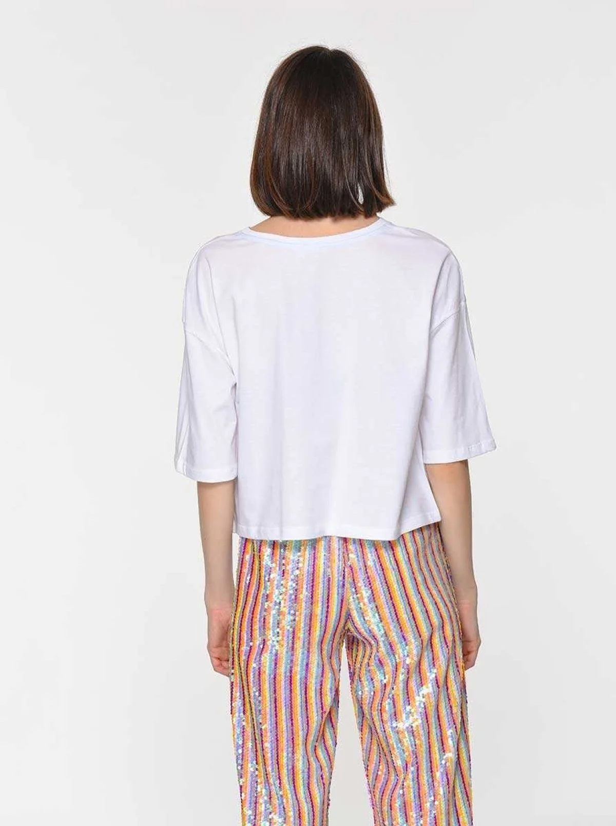 Renkli Kadın T-Shirt Optik Beyaz - 2