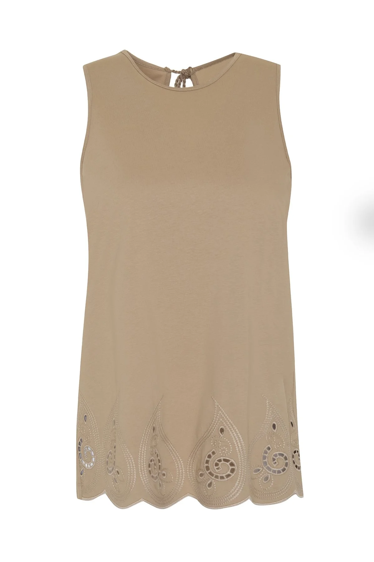 Şal Desenli Embrode Nakışlı T-shirt Kahve - 4