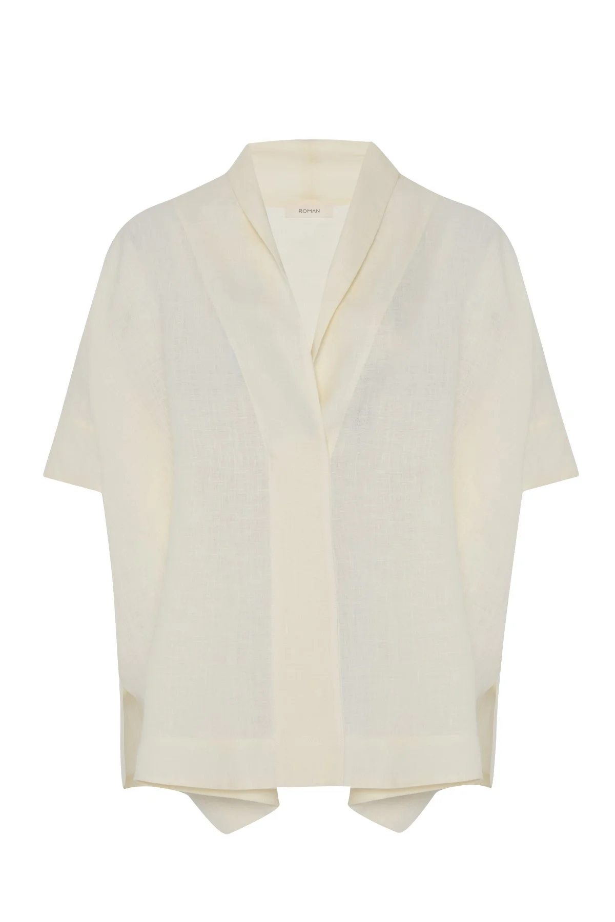 Şal Yaka Oversize Bluz Bej - 4