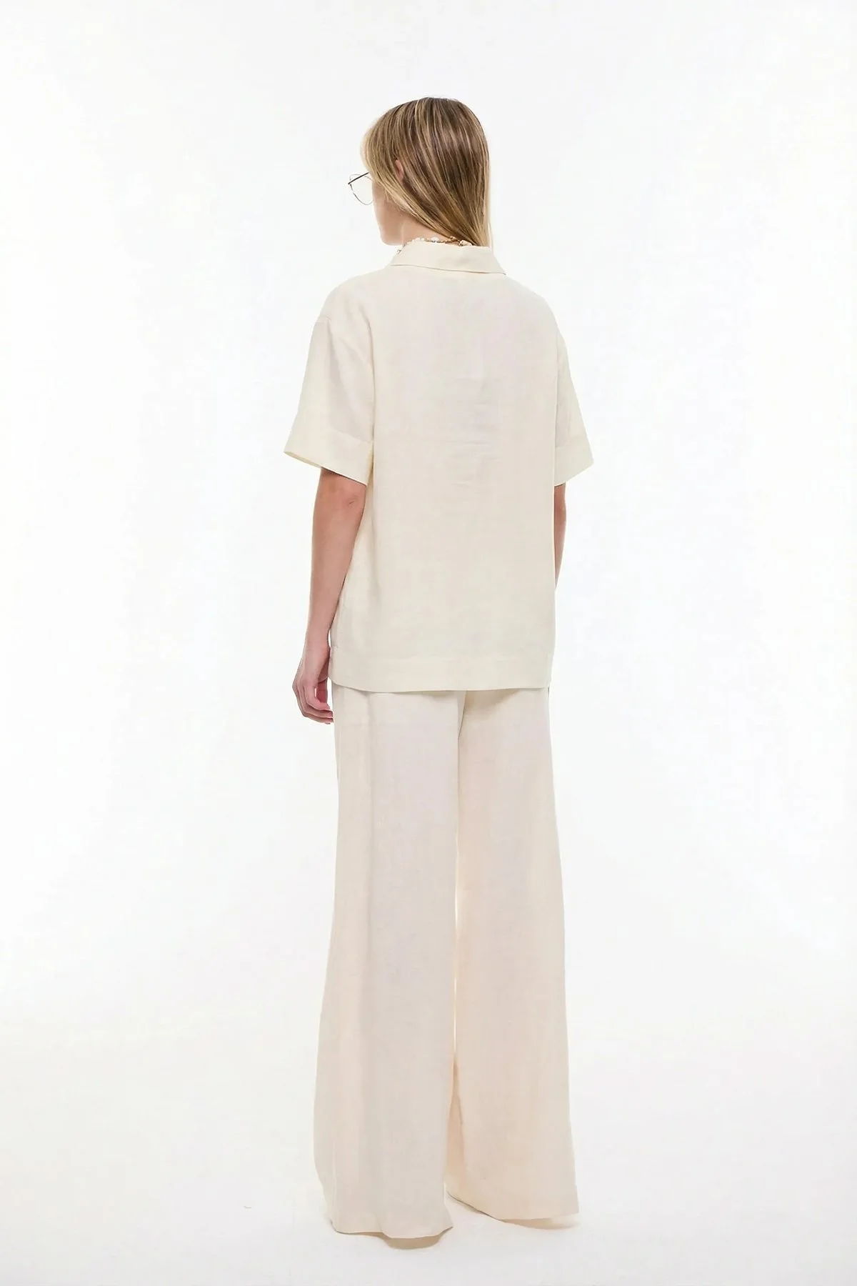 Şal Yaka Oversize Bluz Bej - 2
