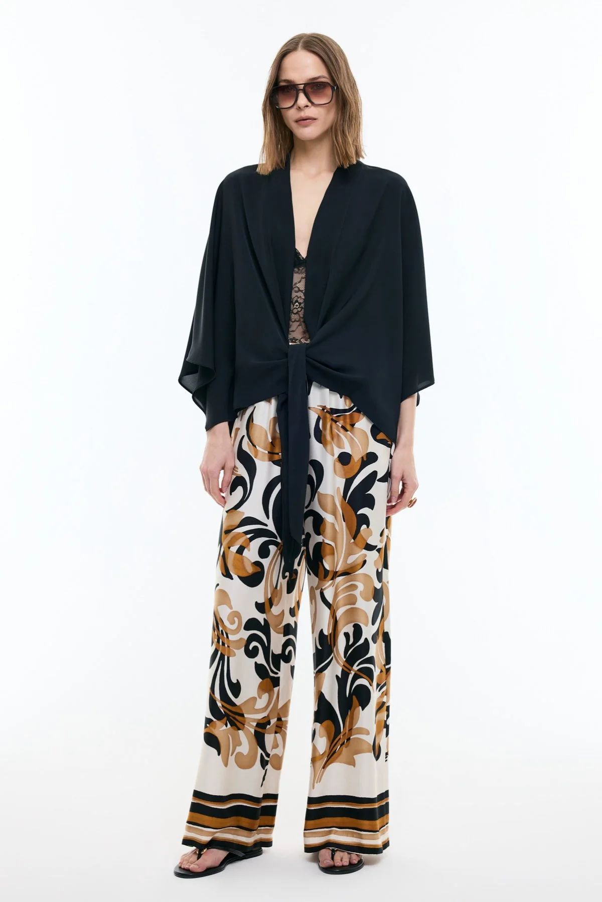 Şal Yakalı Yarasa Kol Kimono Siyah - 4