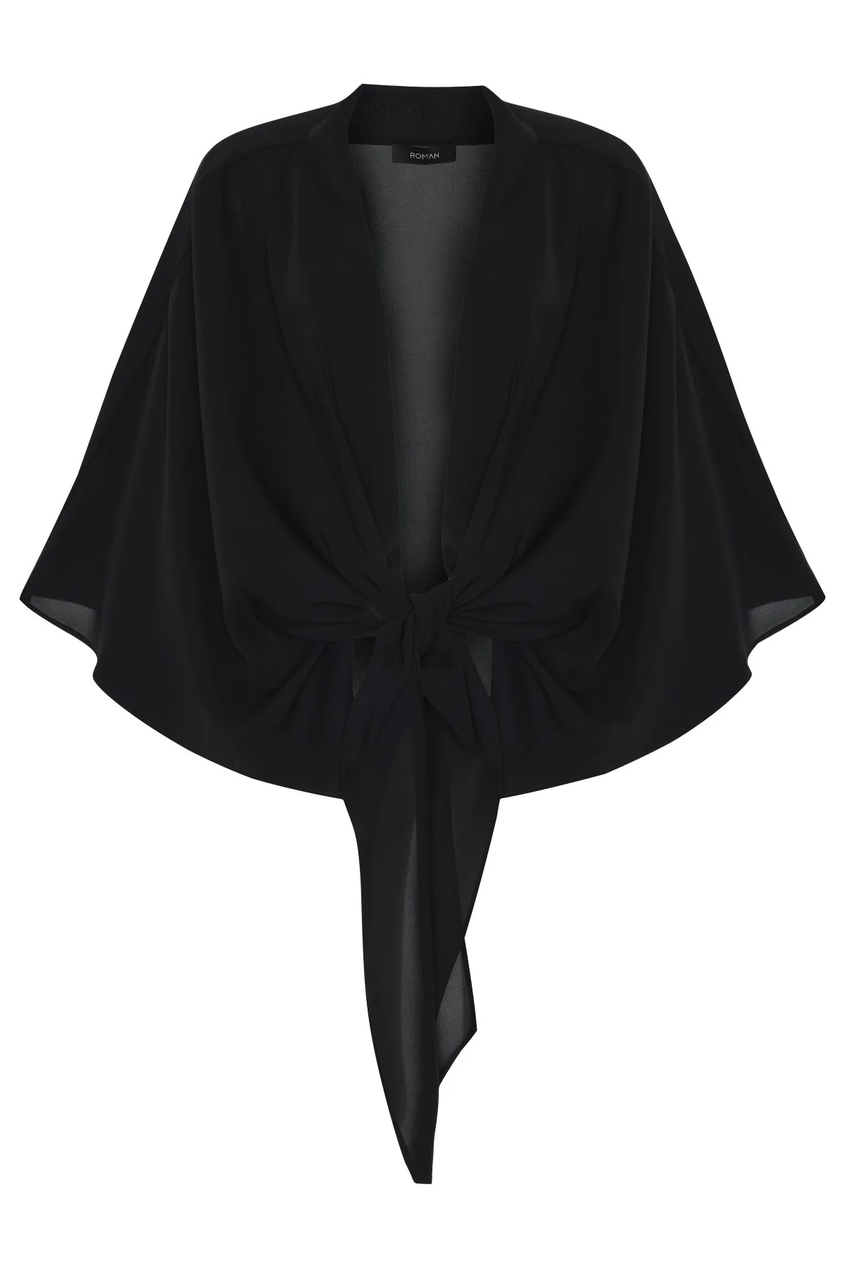 Şal Yakalı Yarasa Kol Kimono Siyah - 5