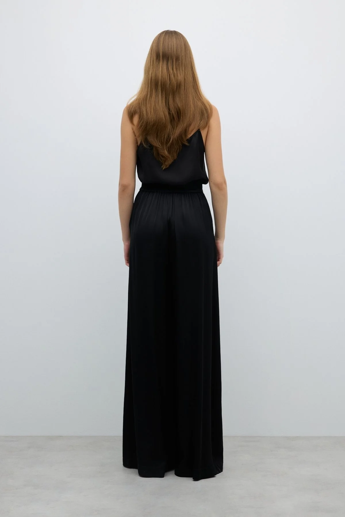 Saten Geniş Paça Pantolon Siyah - 2