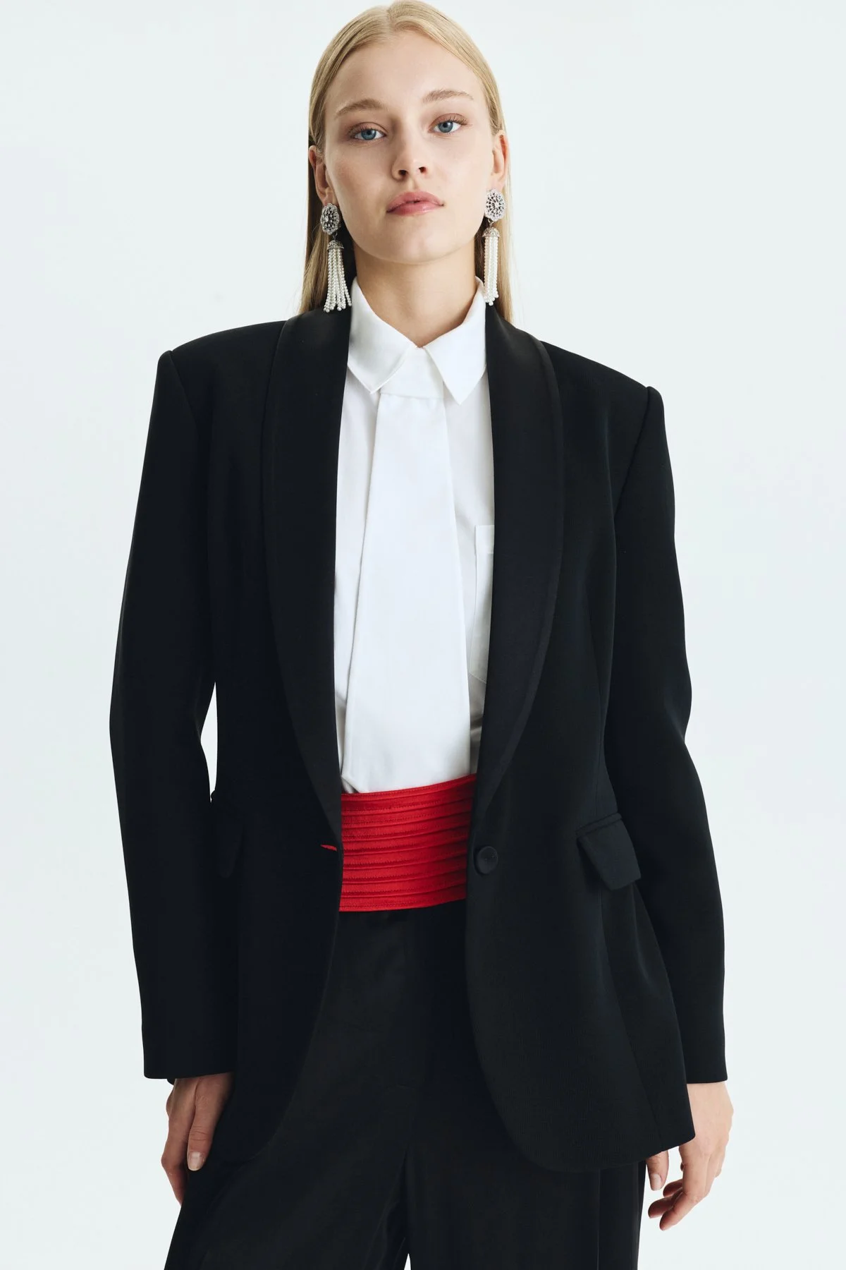 Saten Şal Yakalı Blazer Ceket Siyah - 3