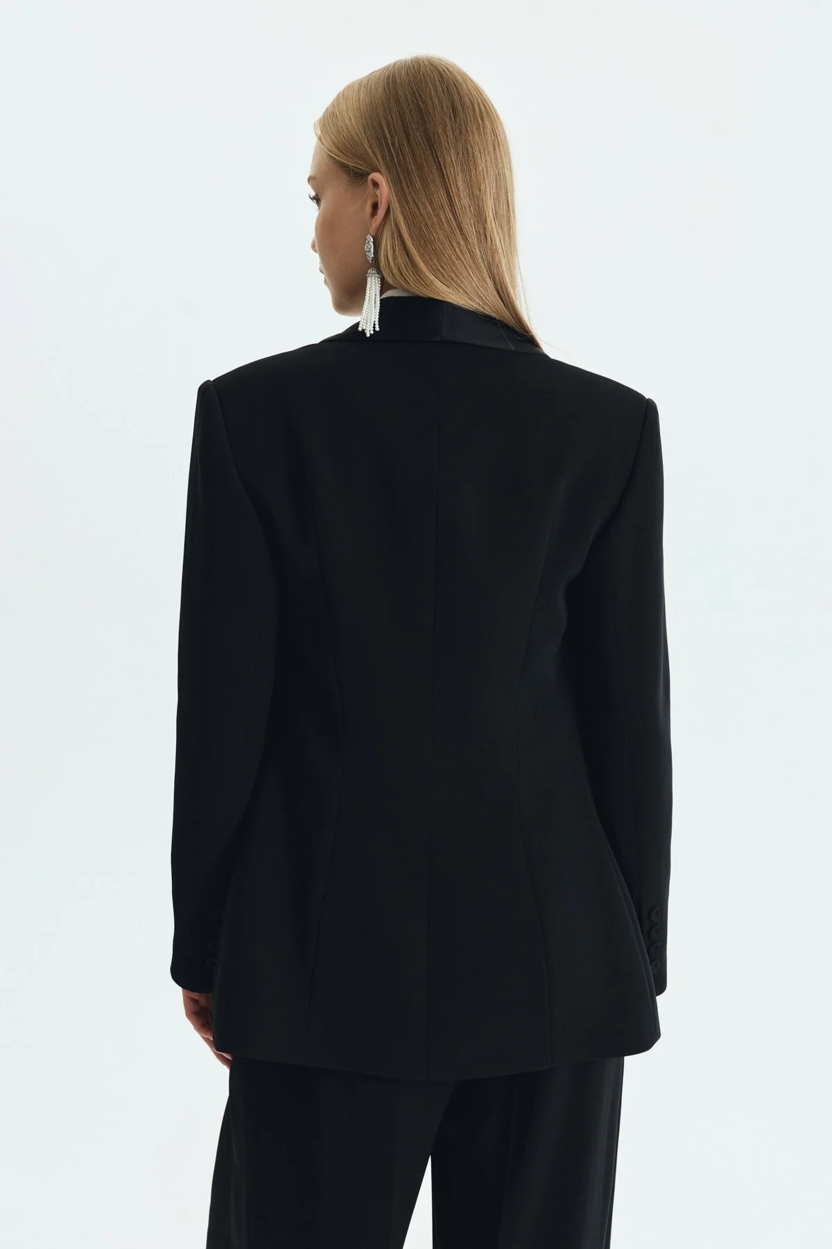 Saten Şal Yakalı Blazer Ceket Siyah - 2