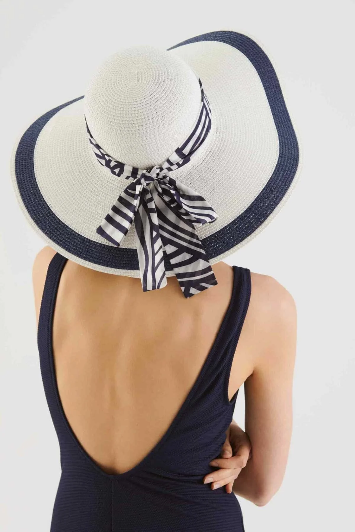 Şerit Desenli Plaj Sapka Beyaz - 3