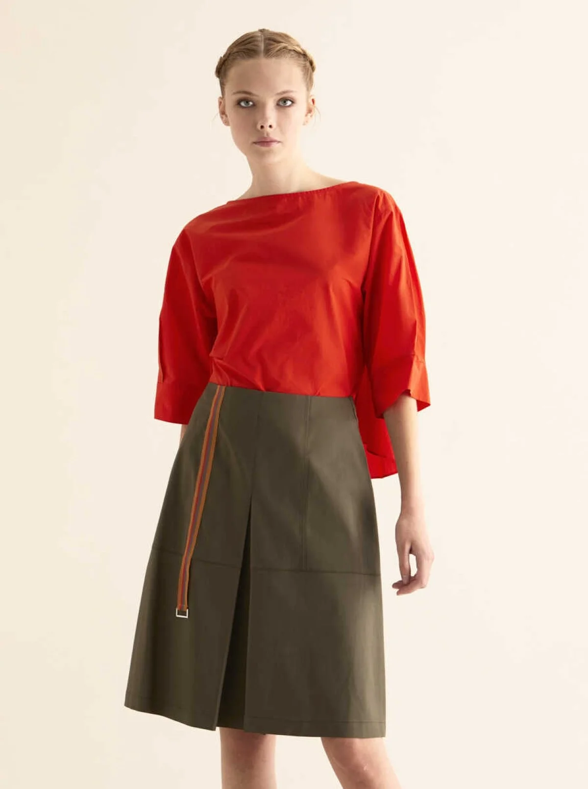 Şerit Detaylı Etek Haki - 1