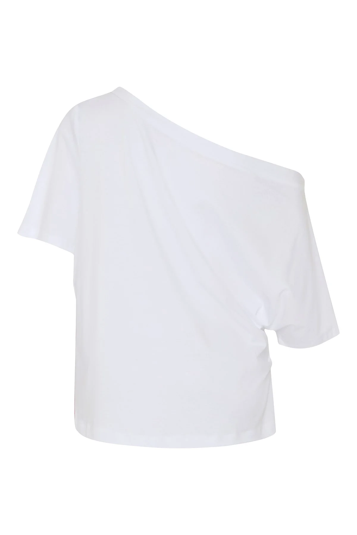 Şerit Detaylı Kayık Yaka T-shirt Beyaz - 4