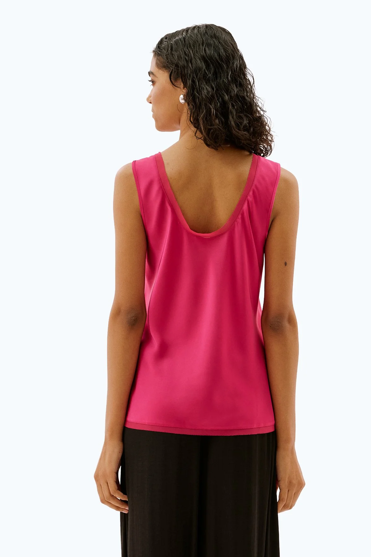 Şifon Biyeli Kolsuz Bluz Fuşya - 2