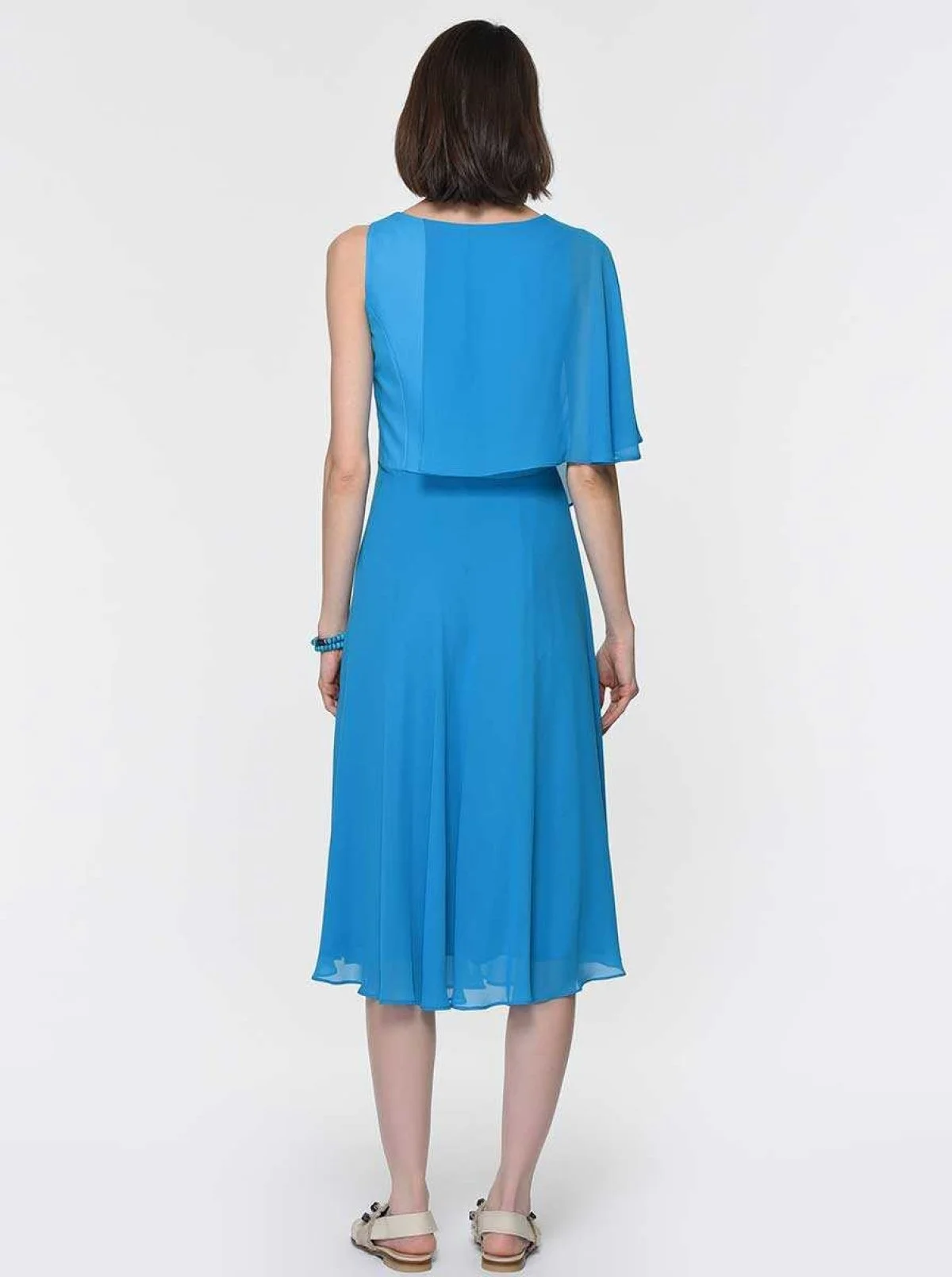 Şifon Detaylı Şifon Elbise Turkuaz - 2