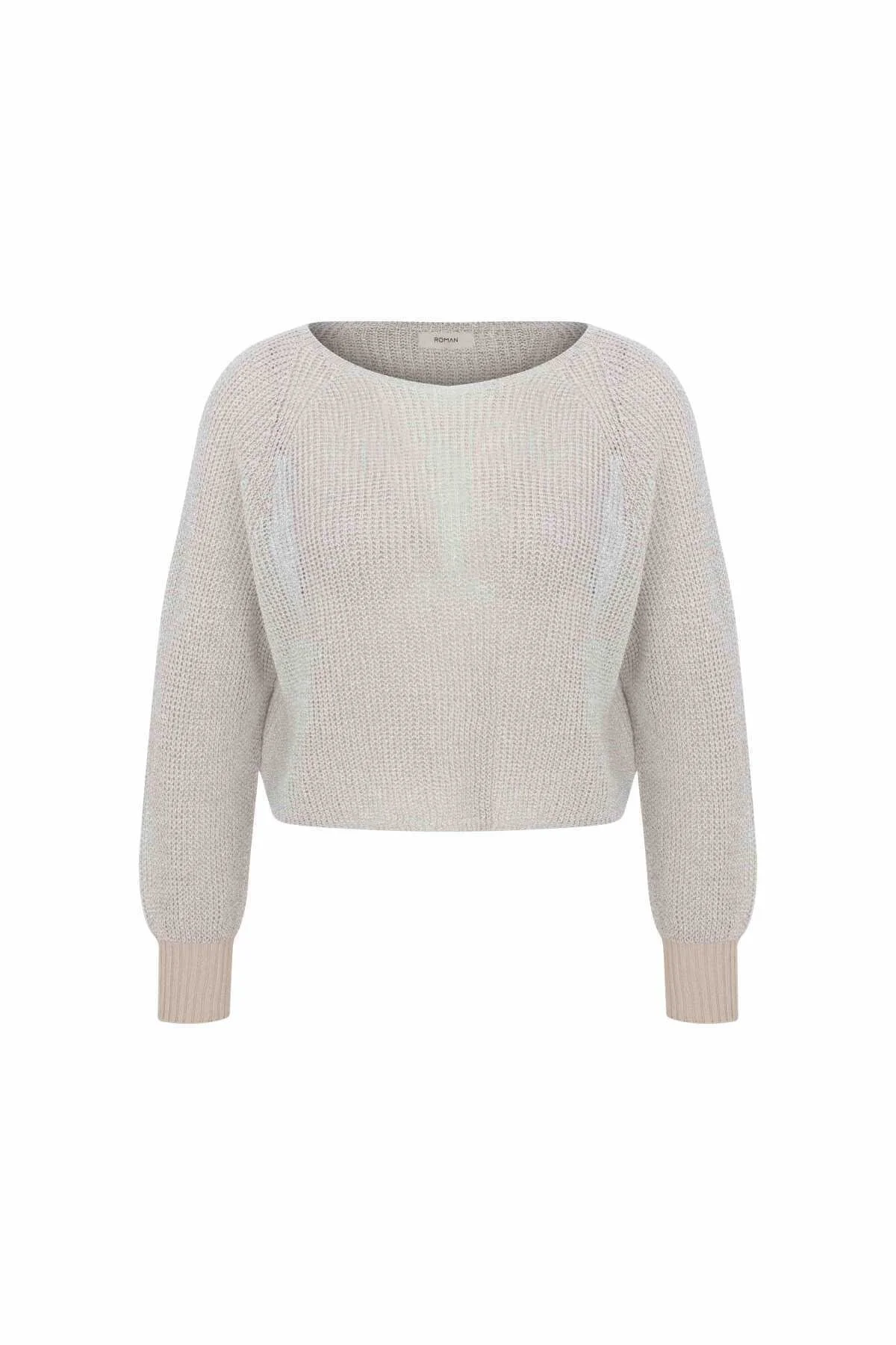 Simli Triko Bluz Kemik-Gümüş - 4