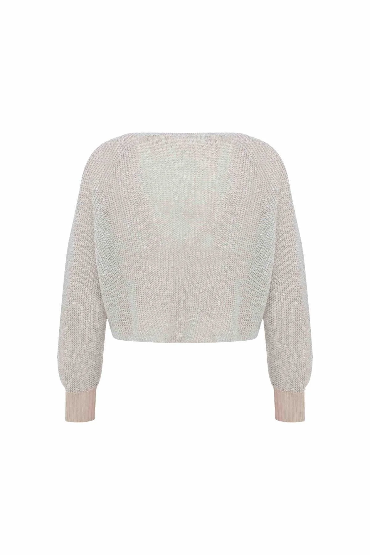 Simli Triko Bluz Kemik-Gümüş - 5