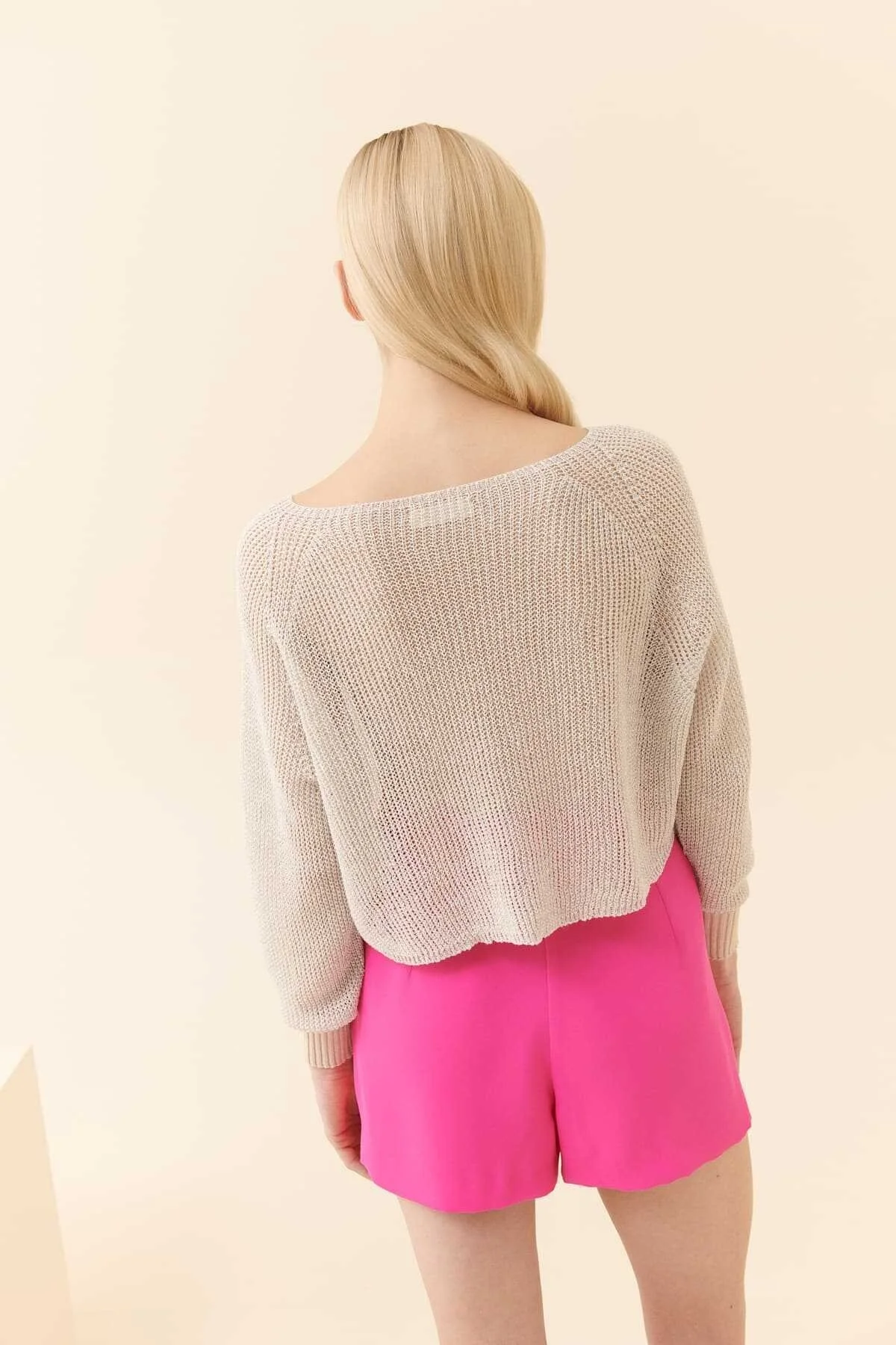 Simli Triko Bluz Kemik-Gümüş - 2