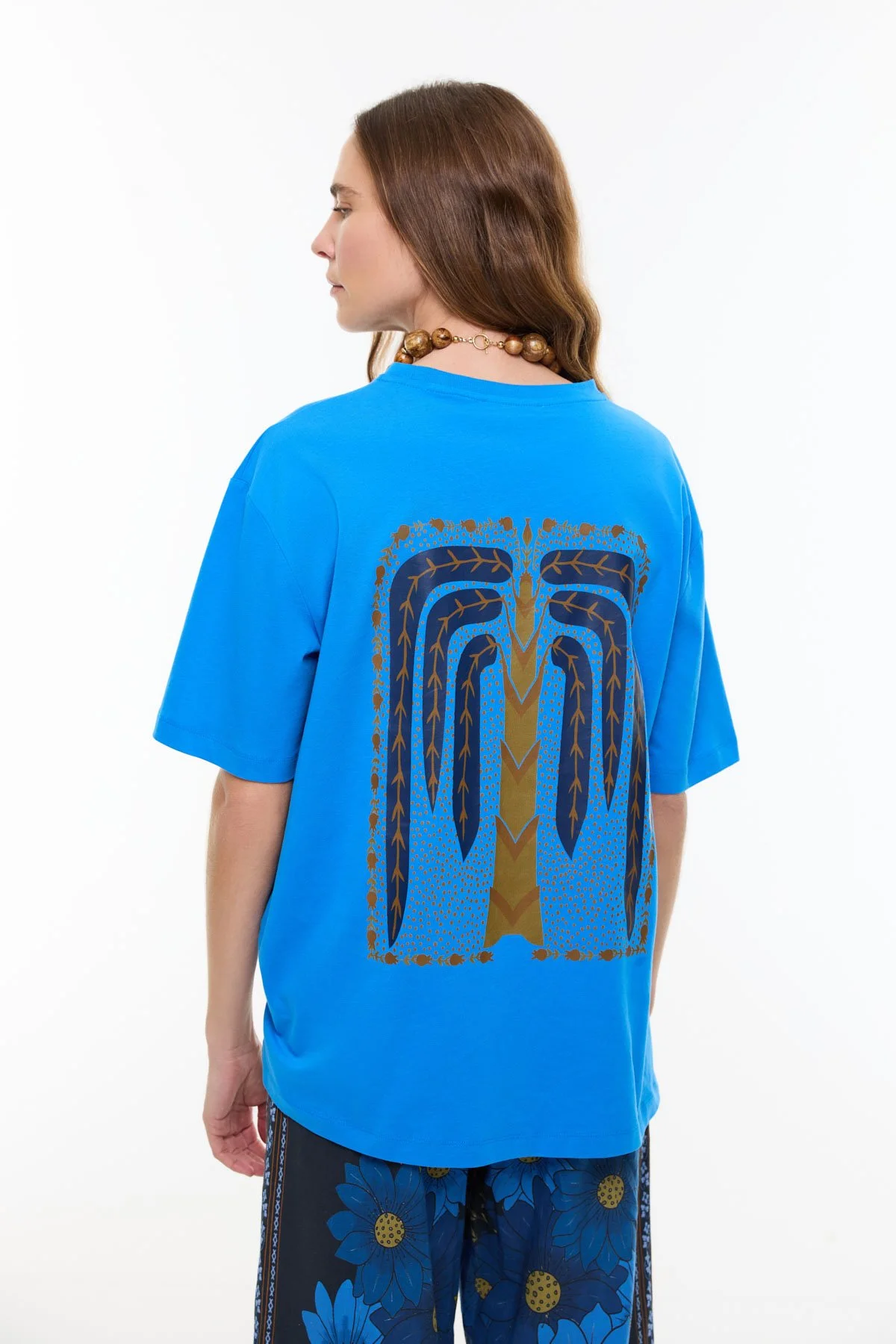 Sırt Baskılı Asimetrik T-shirt Turkuaz - 2